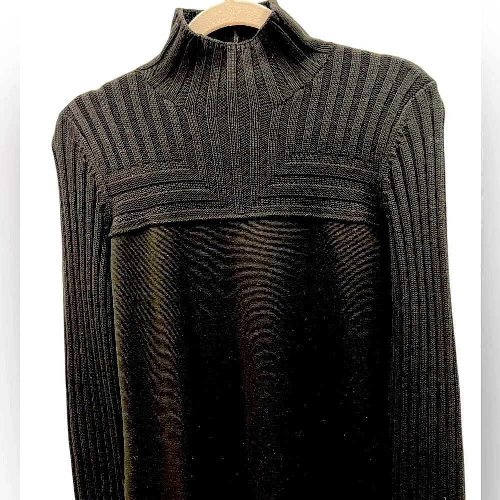 Akris Punto Wool Rib Knit Mock Neck Midi Dress Black Size 8 - Picture 4 of 12